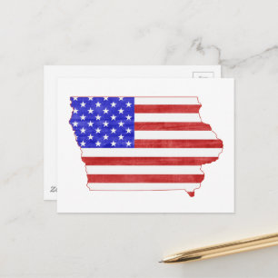 Iowa Karta Shaped Patriotic Hawkeye American Flagg Vykort