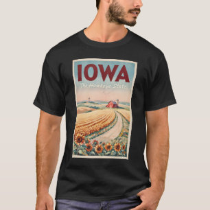 Iowa Landsbygd Illustration Resa Konst Vintage T Shirt