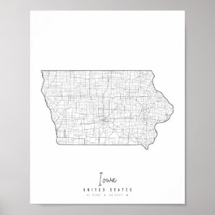Iowa Minimal Street Karta Poster