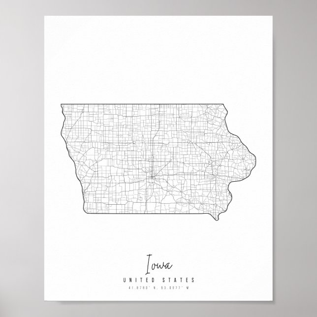 Iowa Minimal Street Karta Poster (Framsidan)