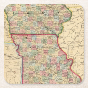 Iowa Missouri karta av Mitchell Underlägg Papper Kvadrat