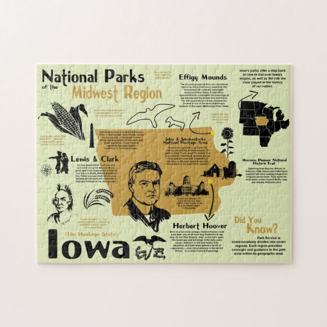 Iowa National Parker Infografik Karta Pussel (Horisontell)