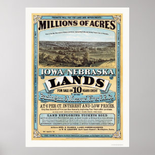 Iowa och Nebraska landannonsering 1872 Poster