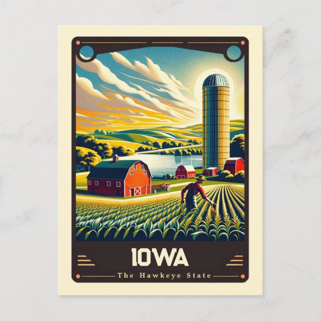 Iowa | Patriotisk Vintage Vykort (Framsida)