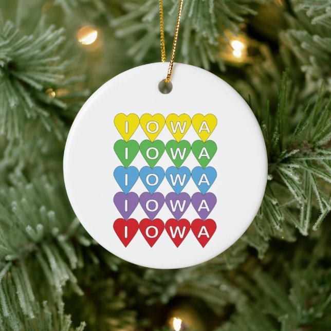 Iowa Rainbow Heart Grid State Pride Design Julgransprydnad Keramik (Träd)