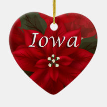 Iowa Red Poinsettia Heart Keepsaké Ornament