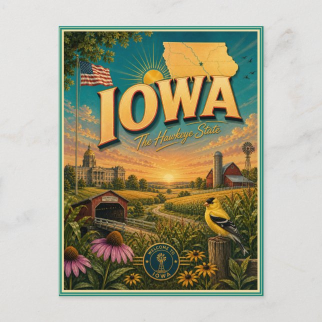 Iowa Retro Resa Souvenir vykort (Framsida)