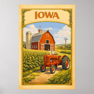 Iowa Röd Lada och Klassisk Traktor Vintage Poster