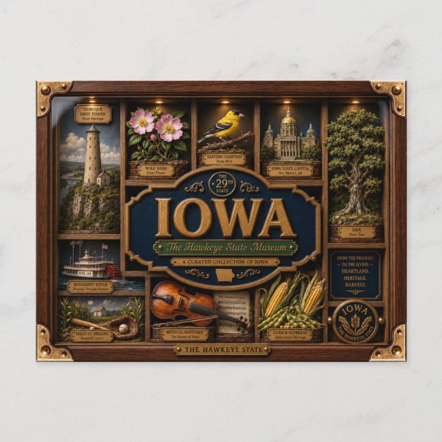 Iowa Shadow Box 3D Figurin Delstat Vykort (Framsida)