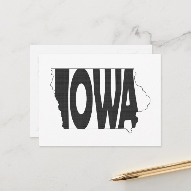 Iowa Shaped Hawkeye State Namn Iowan Ord Art Vykort (Fram/Back In Situ)