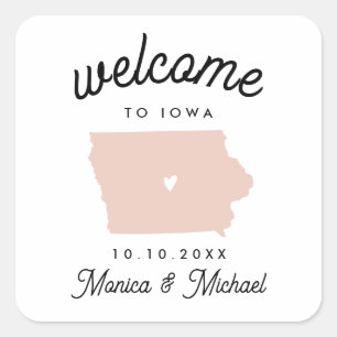 IOWA State Destination Wedding ANY FÄRG Fyrkantigt Klistermärke