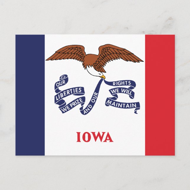 Iowa State Flag Hawkeye State Örn & Motto  Vykort (Framsida)