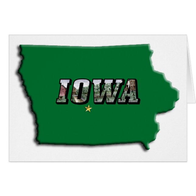 Iowa State Karta Grönt disline & Photo Text Hälsningskort (Framsidan Horizontal)
