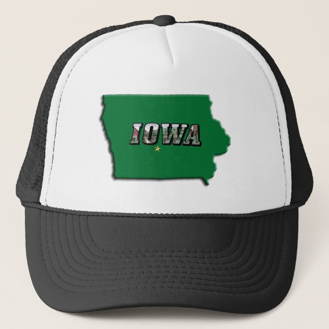 Iowa State Karta Grönt disline & Photo Text Truckerkeps (Framsida)