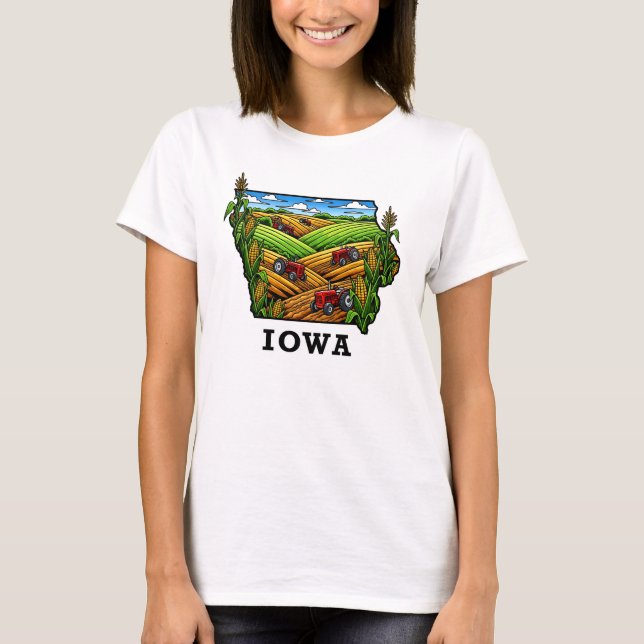 Iowa State Tatto Stil Cornfields Farmland T Shirt (Framsida)