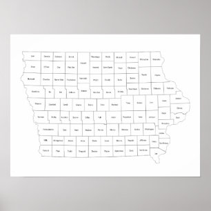 Iowa-staten karta med fylkeskommuner och namn poster