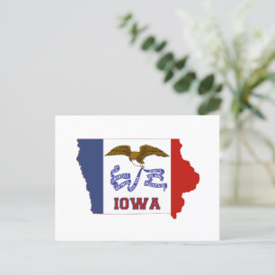 Iowa Statlig flagga och Karta Vykort