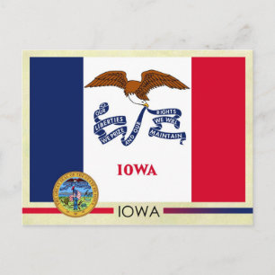 Iowa Statlig flagga och Seal Vykort