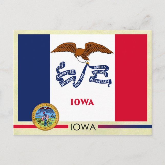 Iowa Statlig flagga och Seal Vykort (Framsida)