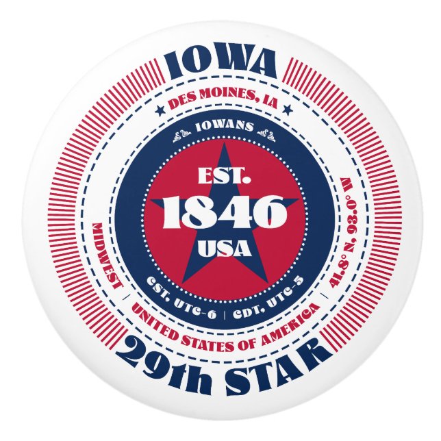 Iowa US State Rött vitt blått Typography Knopp (Framsidan)