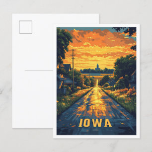Iowa USA Art Vintage Illustration Travel Vykort