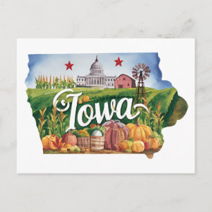 Iowa USA Delstat Formad Vintage Jordbruk Skörd Vykort