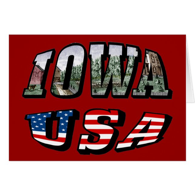 Iowa USA flagga & State Photo Text Hälsningskort (Framsidan Horizontal)