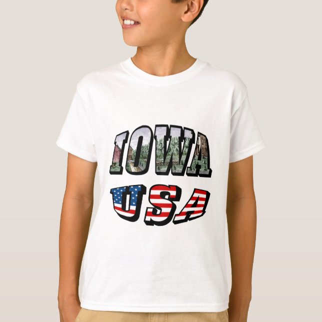 Iowa USA flagga & State Photo Text Kids T-shirt (Framsida)