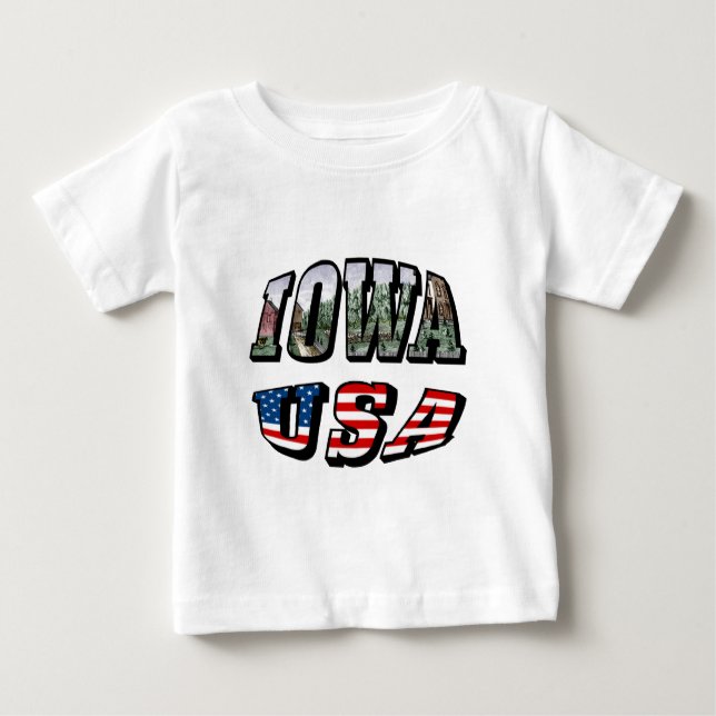 Iowa USA flagga & State Photo Text Tee (Framsida)
