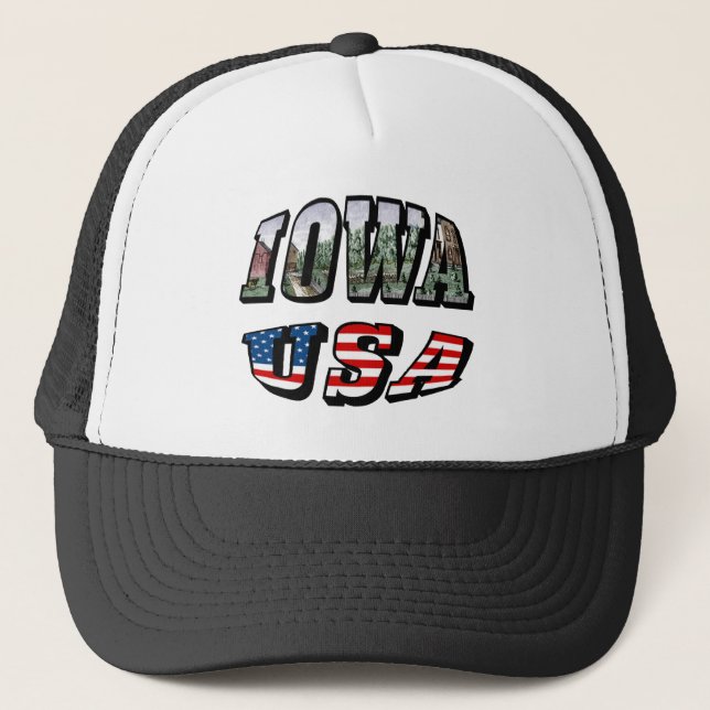 Iowa USA flagga & State Photo Text Truckerkeps (Framsida)