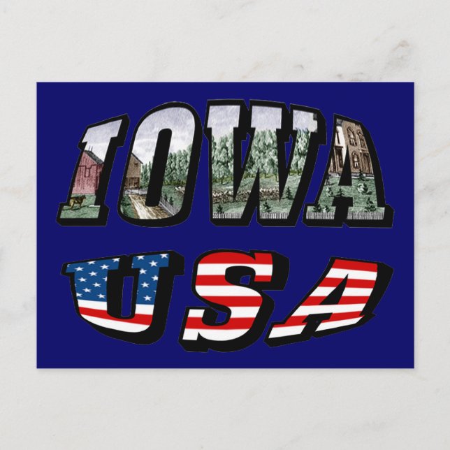 Iowa USA flagga & State Photo Text Vykort (Framsida)