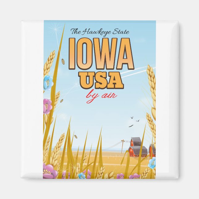 Iowa USA "The Hawkeye State"Tecknad affisch för re Magnet (Framsidan)