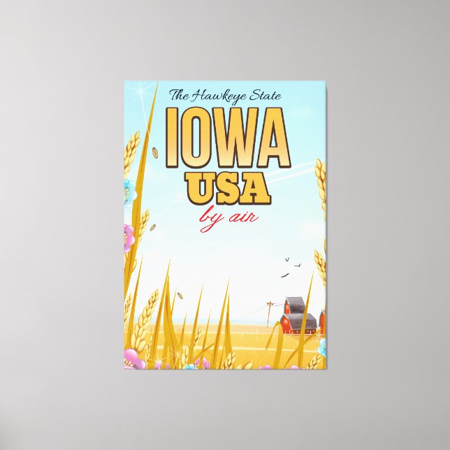 Iowa USA "The Hawkeye State"Tecknadens reseaffisch Canvastryck (Framsida)