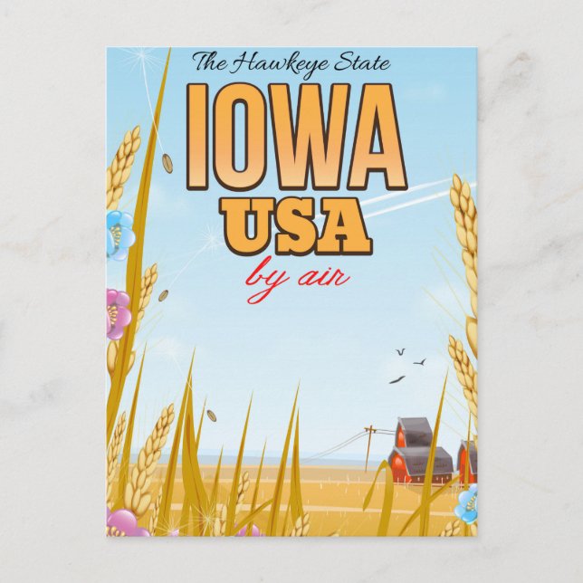 Iowa USA "The Hawkeye State"Tecknadens reseaffisch Vykort (Framsida)