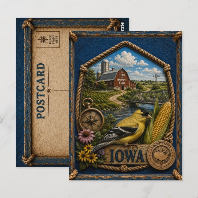 Iowa Vintage Reseminnirekort Vykort (Fram/baksida)
