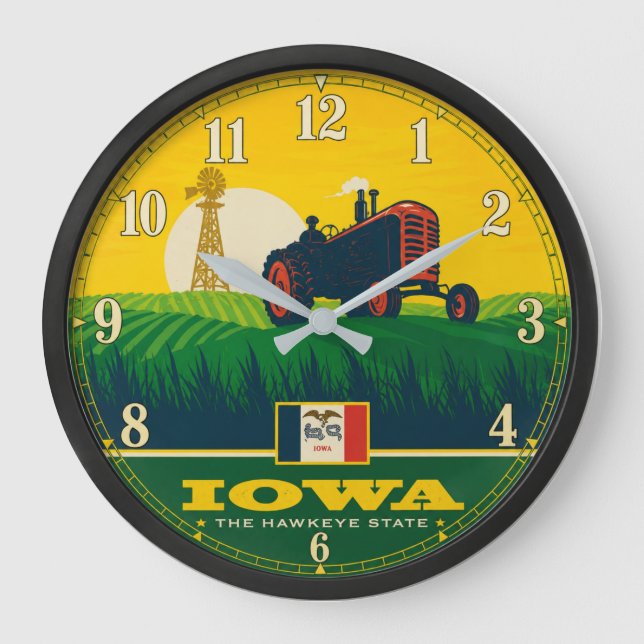 Iowa Wall Clock – Hawkeye State Farm Tractor Stor Klocka (Framsida)
