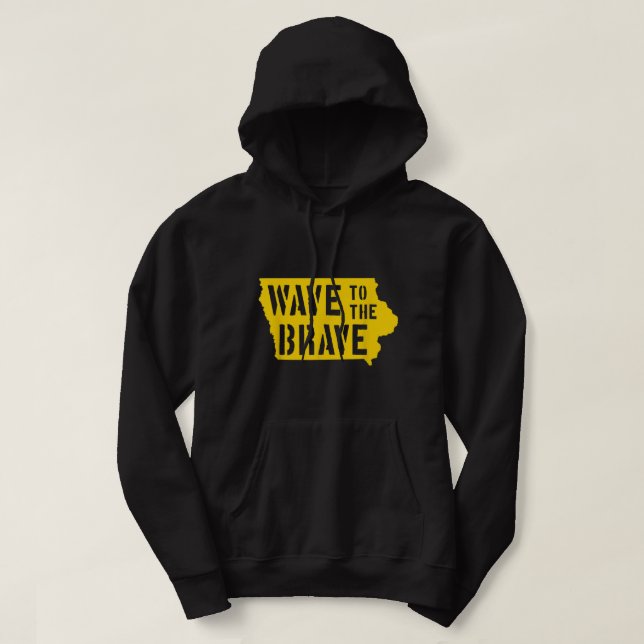 Iowa Wave till Modiga stencil Brev Black Guld B Hoodie (Design framsida)