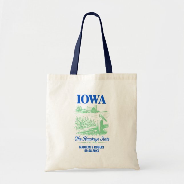 Iowa Wedding Welcome Bag, Destination Wedding Tygkasse (Framsidan)