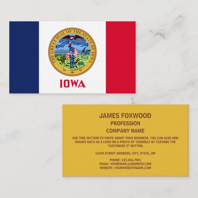 Iowan Flagga & Seal, Iowa Flagga Visitkort (Fram/baksida)