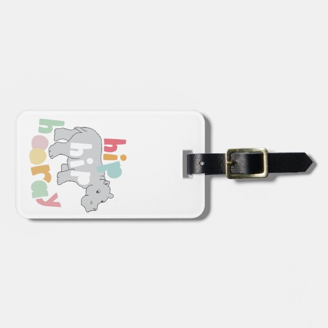 ip Hip Hooray Grått Hippo Teckning Cute Animal Art Bagagebricka (Horisontell Framsida)