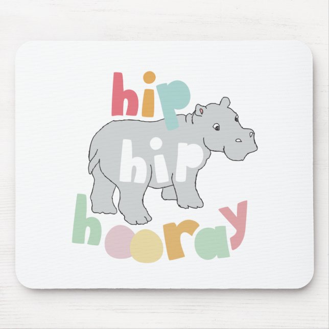 ip Hip Hooray Grått Hippo Teckning Cute Animal Art Musmatta (Framsidan)