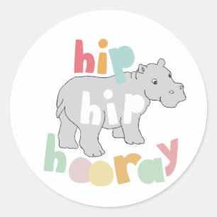 ip Hip Hooray Grått Hippo Teckning Cute Animal Art Runt Klistermärke