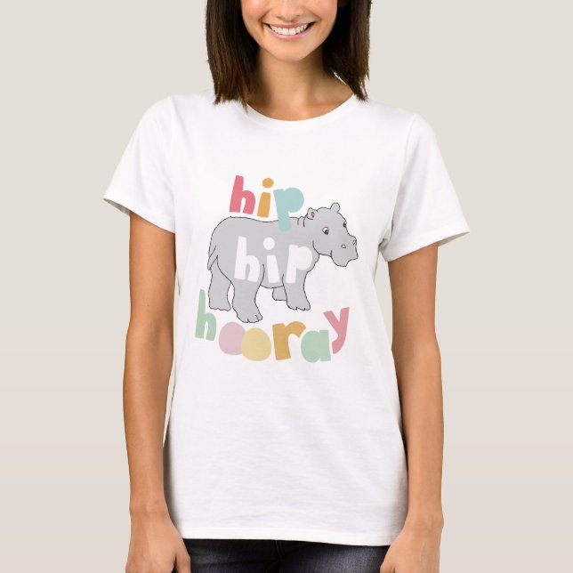 ip Hip Hooray Grått Hippo Teckning Cute Animal Art T-shirt (Framsida)