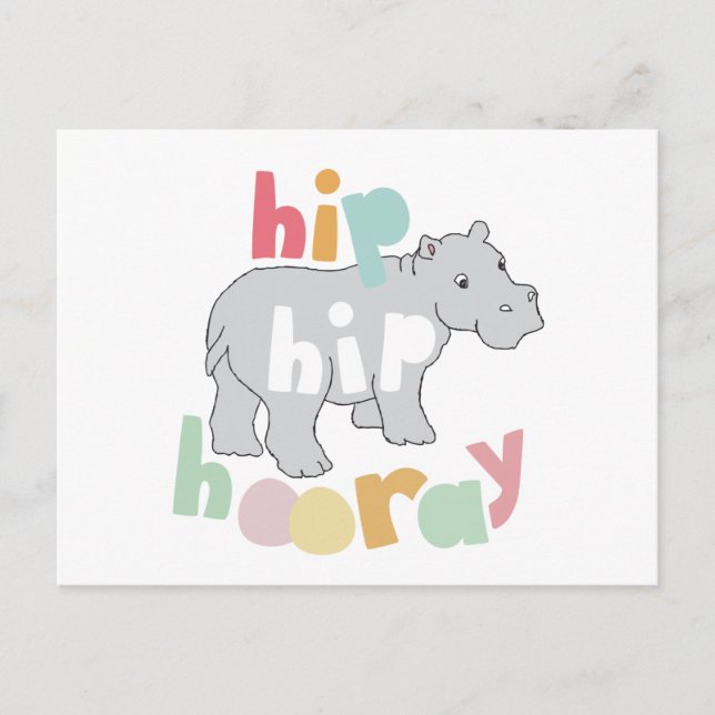 ip Hip Hooray Grått Hippo Teckning Cute Animal Art Vykort (Framsida)