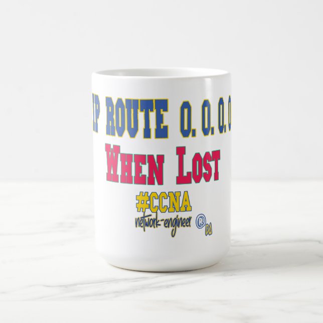 IP Route 0.0.0.0 När man är vilse – Rolig CCNA Nät Kaffemugg (Center)
