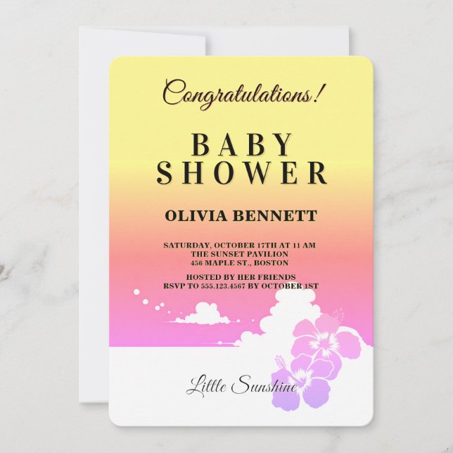 Ipanema Sunset Sunshine Baby Shower Invitation Inbjudningar (Framsida)