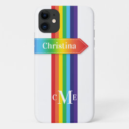 iPhone 11 Fodral | Regnbåge med monogram