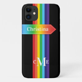 iPhone 11 Fodral | Regnbåge med monogram