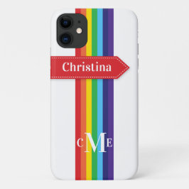 iPhone 11 Fodral | Regnbåge med monogram