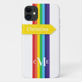 iPhone 11 Fodral | Regnbåge med monogram